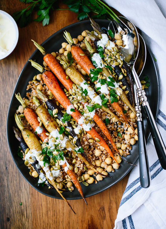 Roasted-carrots-with-farro-chickpeas-recipe