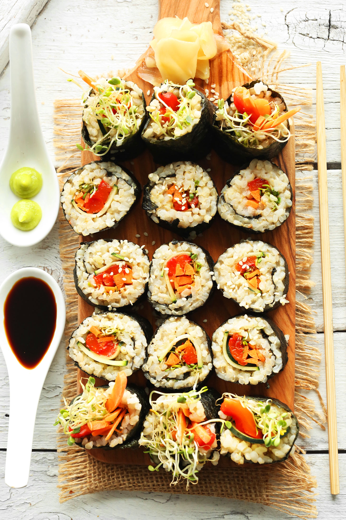 Easy-10-ingredient-vegan-brown-rice-sushi-crunchy-veggie-packed-so-yummy-vegan-plantbased-sushi-glutenfree-recipe-brownrice
